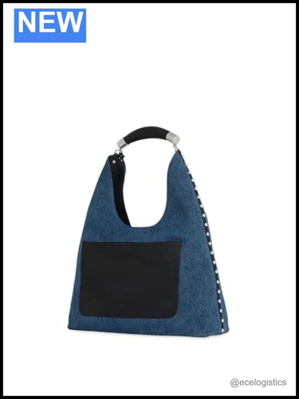 Premium Cotton Twill Denim Hobo Bag with Studded Trim Shoulder Bag